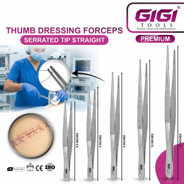 Thumb Dressing Forceps (Serrated Tip, Straight)