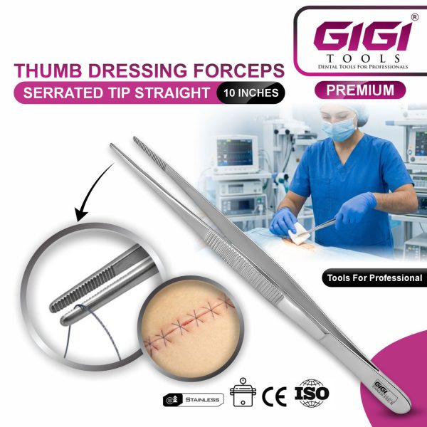 Thumb Dressing Forceps (Serrated Tip, Straight)