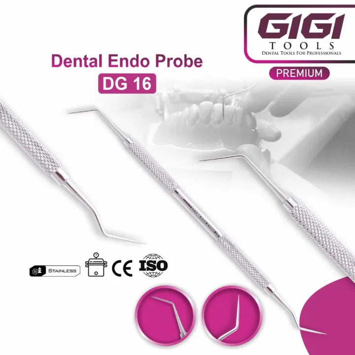 GIGI Tools Dental Endo Probe DG 16 Double Ended Stainless Steel, Scaler CE For Professional Use