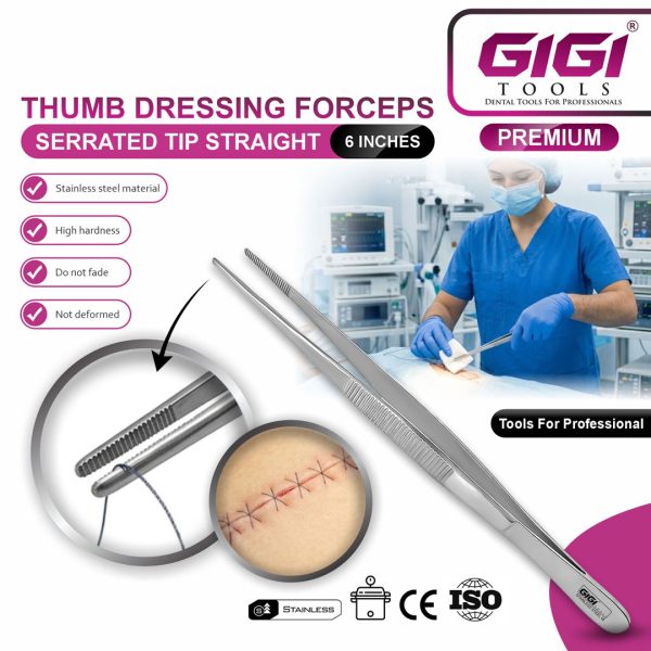 Thumb Dressing Forceps (Serrated Tip, Straight)