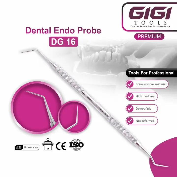 GIGI Tools Dental Endo Probe DG 16 Double Ended Stainless Steel, Scaler CE For Professional Use