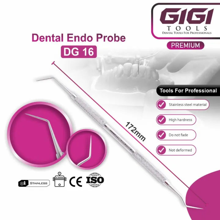 GIGI Tools Dental Endo Probe DG 16 Double Ended Stainless Steel, Scaler CE For Professional Use