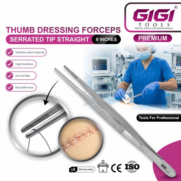 Thumb Dressing Forceps (Serrated Tip, Straight)
