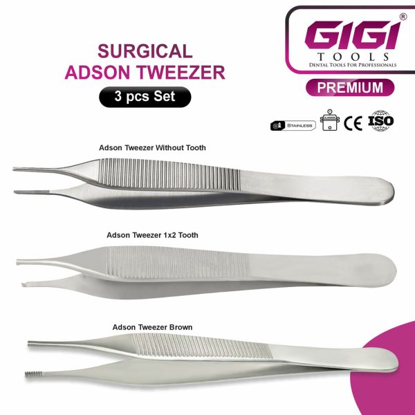 Surgical Adson Forceps & Tissue Tweezers 3-Piece Set