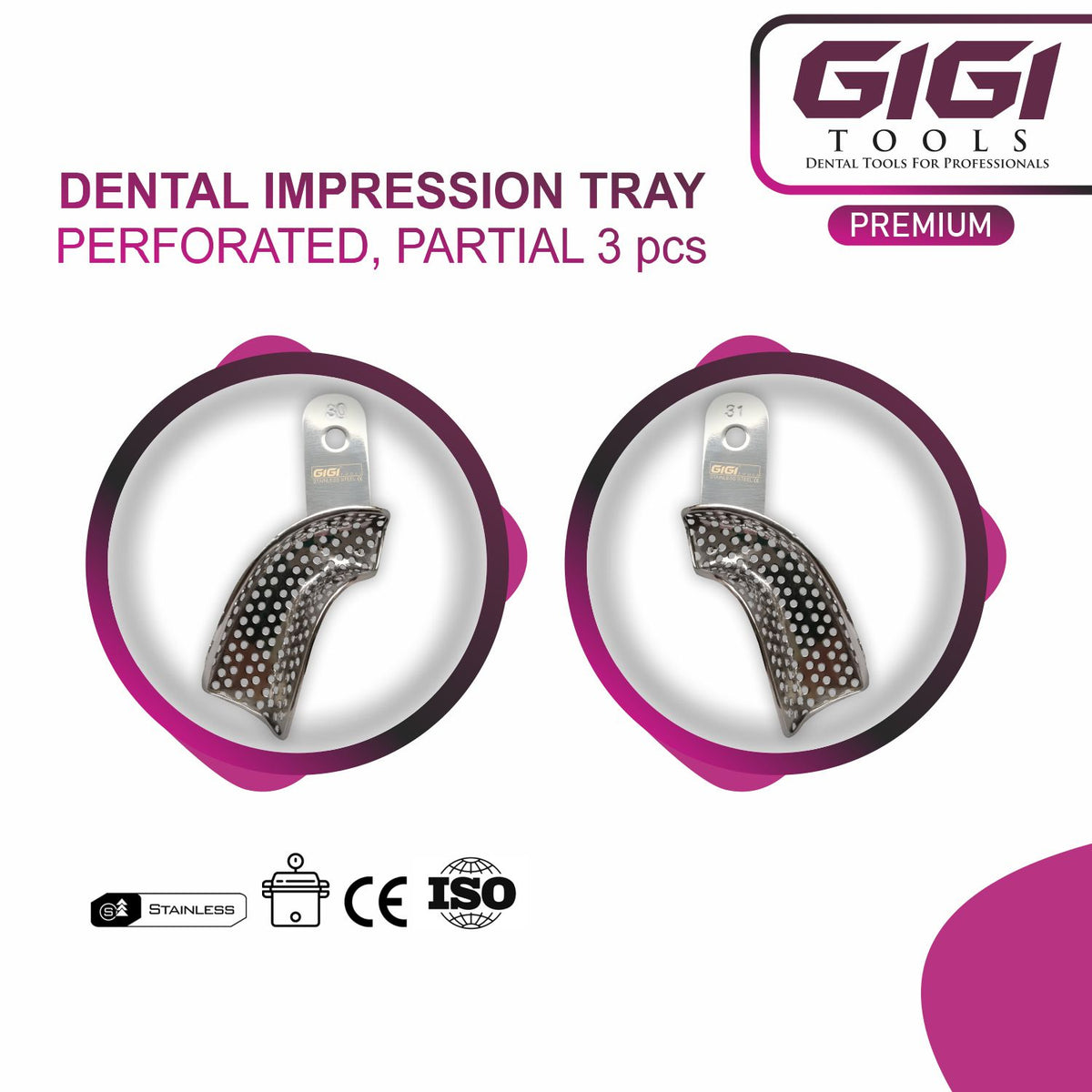 Perforated Partial Dental Impression Tray 3-piece Set