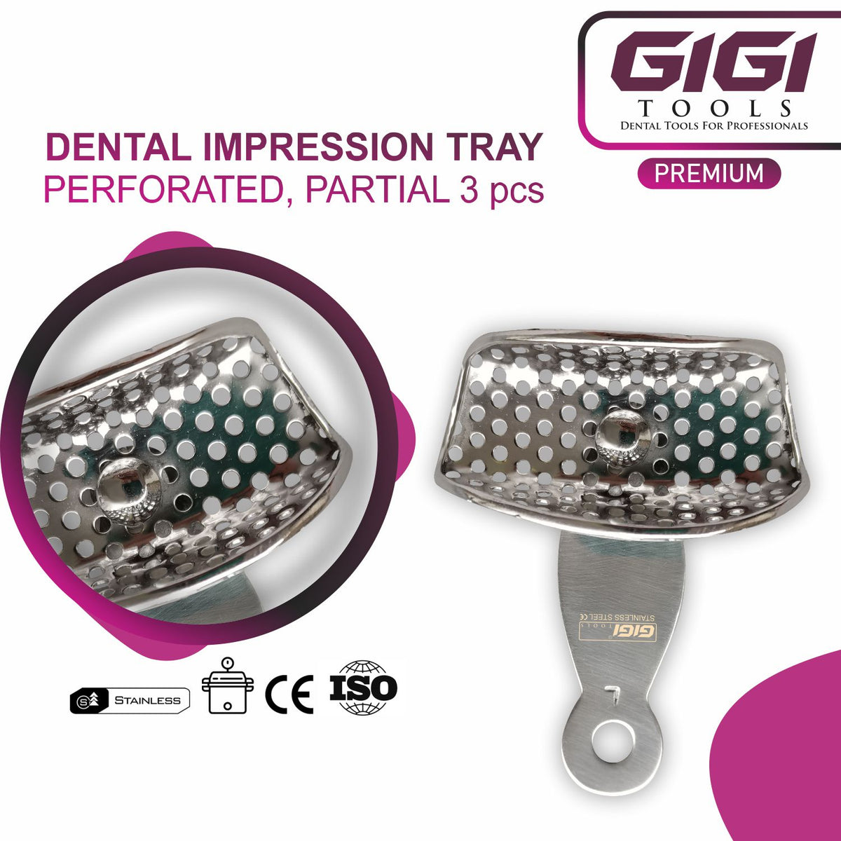 Perforated Partial Dental Impression Tray 3-piece Set