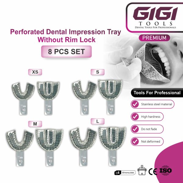 Perforated Dental Impression Tray Without Rim Lock - 8-Piece Sets