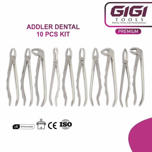 Addler 10-Piece Dental Extraction Forceps Kit (Ergonomic Wave Handle Design)