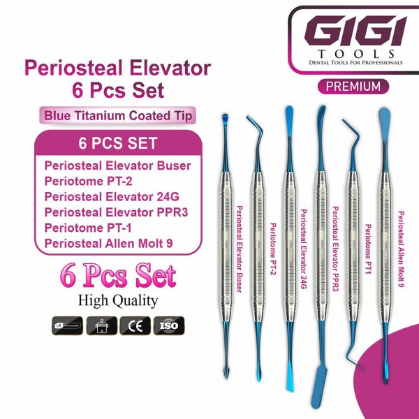 Periosteal Elevator & Periotome 6-Piece Blue Titanium Set
