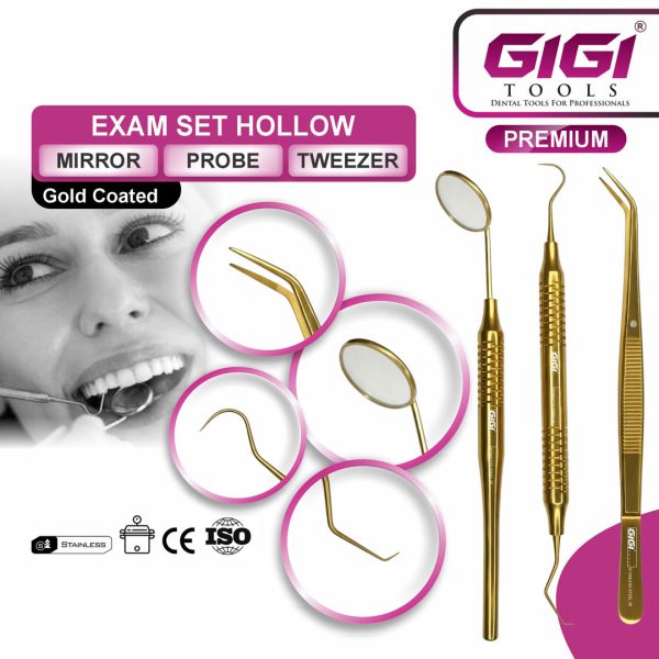 Gold-Coated Hollow Handle Dental Examination Set