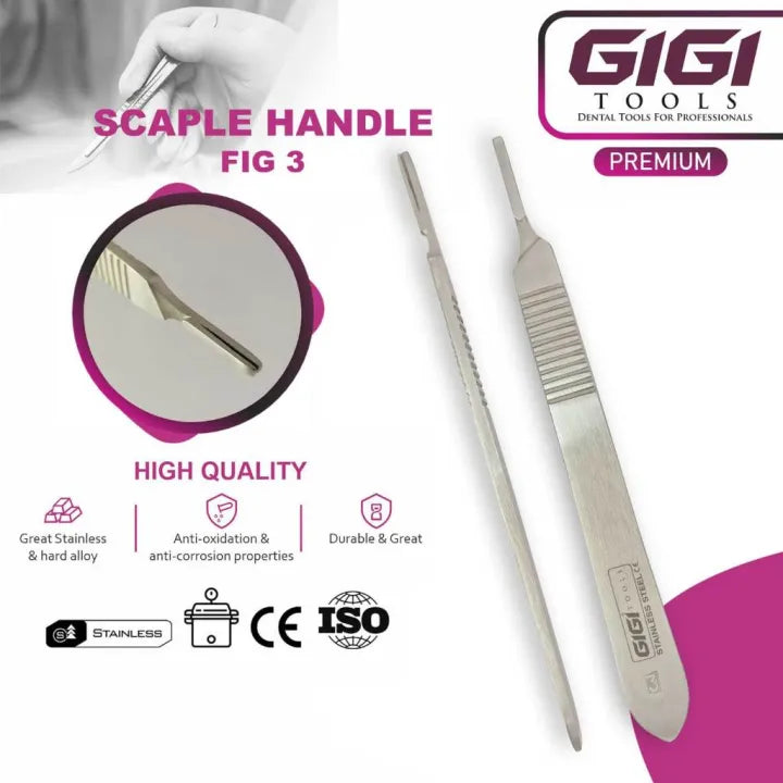 GIGI Tools Fig 3 Medical Knife Handle Surgical Grade Steel CE Approved Reusable Blade Grip Dental Instrument