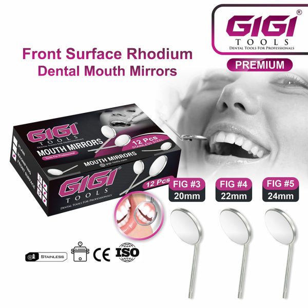 Front Surface Rhodium Dental Mouth Mirrors – 12-Piece Set (20mm, 22mm, 24mm)