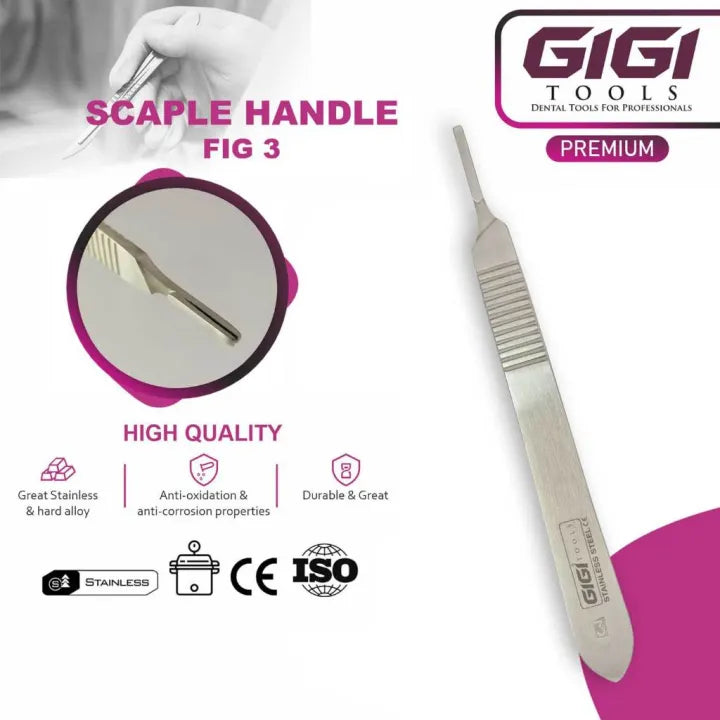 GIGI Tools Fig 3 Medical Knife Handle Surgical Grade Steel CE Approved Reusable Blade Grip Dental Instrument