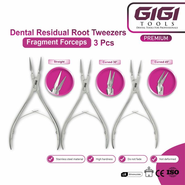 Dental Residual Root Tweezers & Fragment Forceps 3-Piece Set