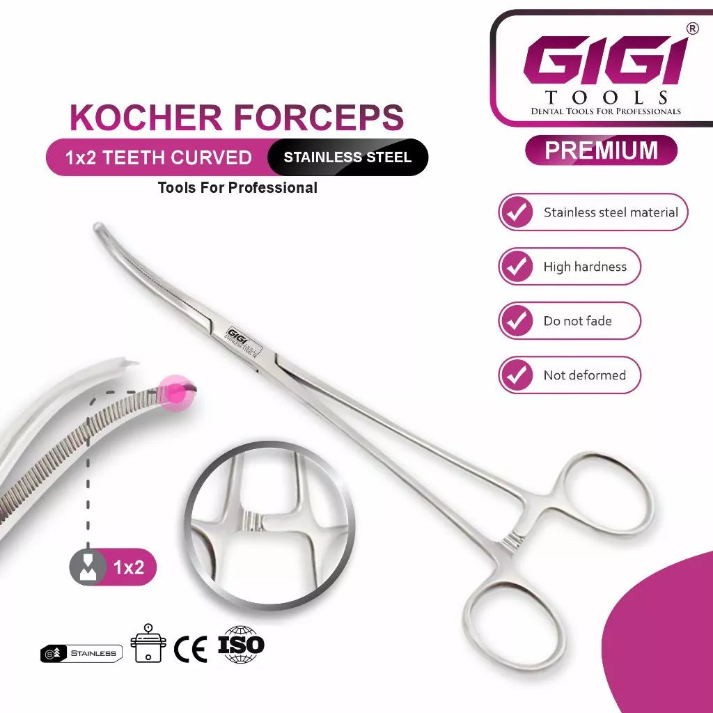 Professional Kocher Forceps 1x2 Teeth - Straight & Curved Configurations